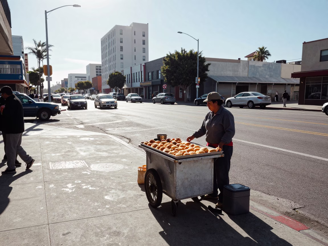 Bright Midmorning Los Angeles Street Scene with Vintage 1990s Aesthetic and Urban Details in in Los Angeles, California, United States