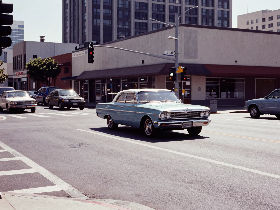 Bright Midmorning Los Angeles Street Scene with Vintage Elements and Local Details in in Los Angeles, California, United States