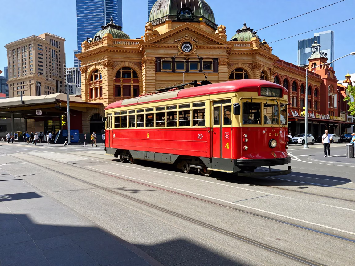 Bright Midmorning Melbourne Street Scene with Vintage Details and Local Atmosphere in in Melbourne, Victoria, Australia