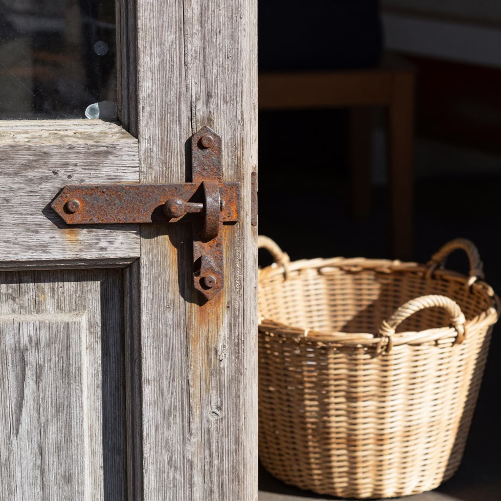 Bright Midmorning Scene with Latch Twine Basket and Water Bottle in Auckland in in Auckland, New Zealand
