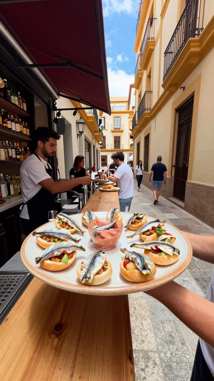Bright Midmorning Spanish Pintxos on Bar Counter in Valencia Spain in in Valencia, Spain