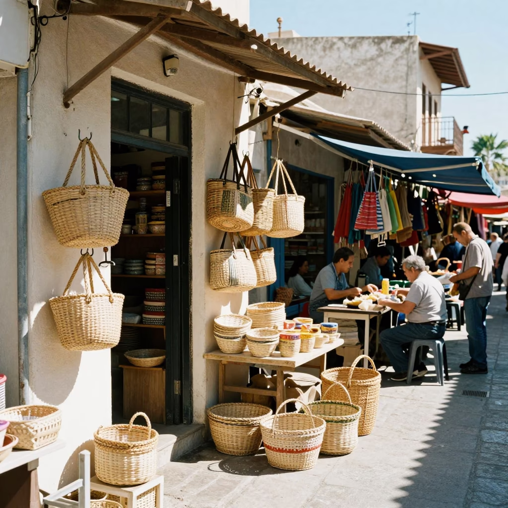 Bright Midmorning Street Scene in Athens Greece with Local Market Activity in in Athens, Greece