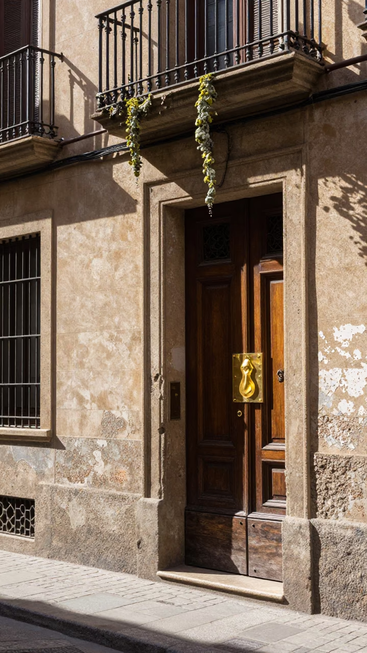 Bright Midmorning Street Scene in Barcelona Spain with Lichen and Brass Details in in Barcelona, Spain