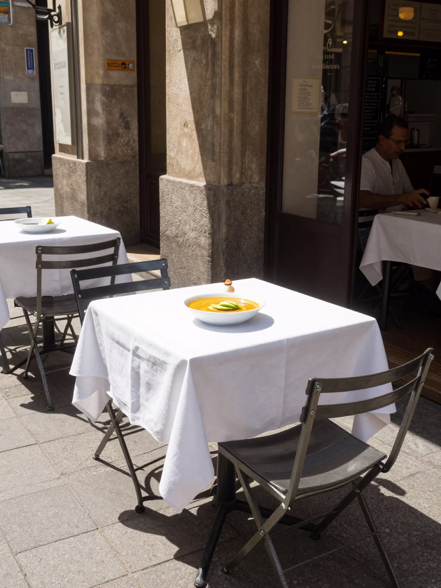 Bright Midmorning Street Scene in Barcelona Spain with Traditional Catalan Dining in in Barcelona, Spain