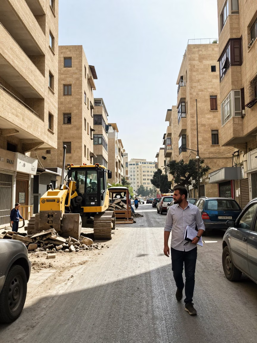 Bright Midmorning Street Scene in Beirut Lebanon with Construction and Daily Life in in Beirut, Lebanon