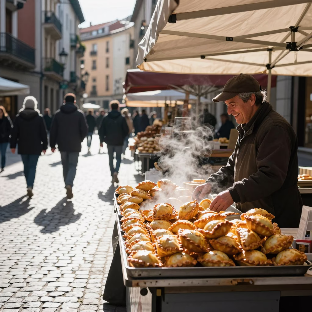 Bright Midmorning Street Scene in Bilbao Spain with Local Shopkeeper and Vintage Items in in Bilbao, Spain