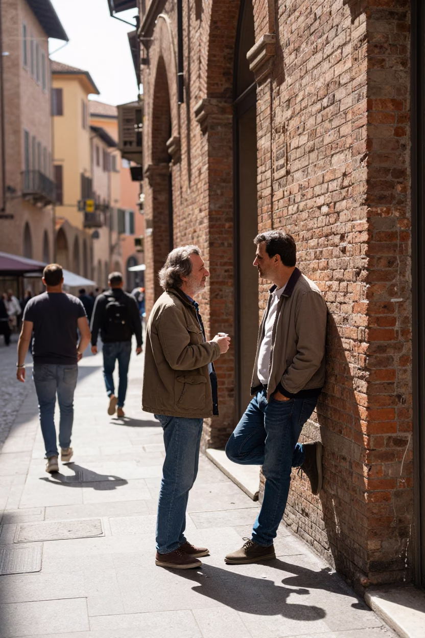 Bright Midmorning Street Scene in Bologna Italy with Vintage 1990s Details in in Bologna, Italy