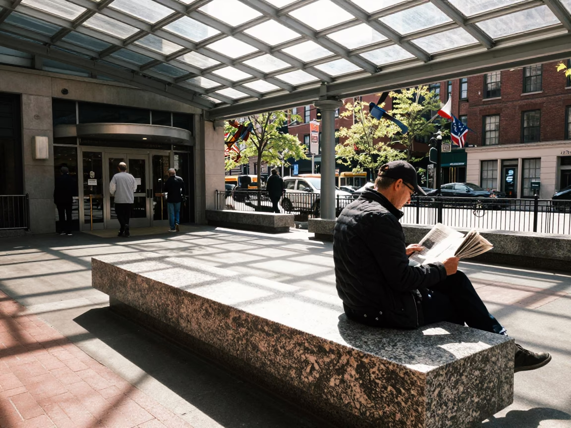 Bright Midmorning Street Scene in Boston Massachusetts with Sunlight and Urban Details in in Boston, Massachusetts, United States