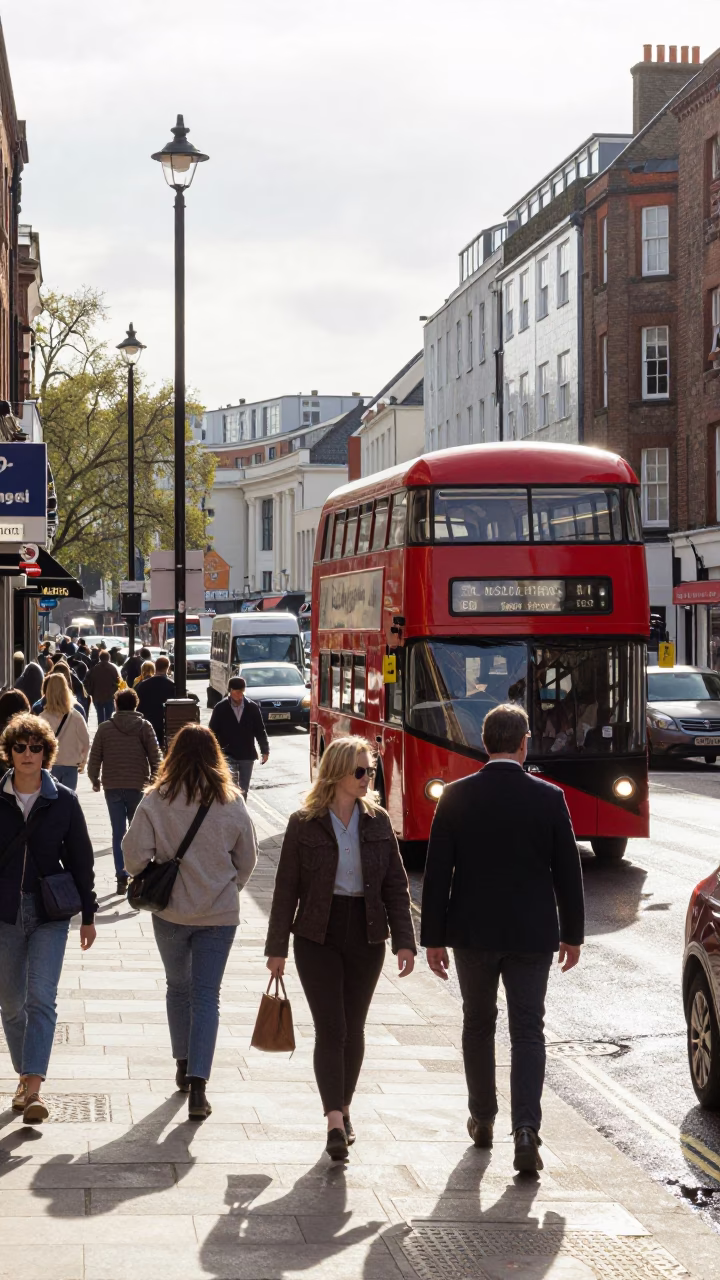 Bright Midmorning Street Scene in Bristol United Kingdom with Vintage Elements in in Bristol, United Kingdom