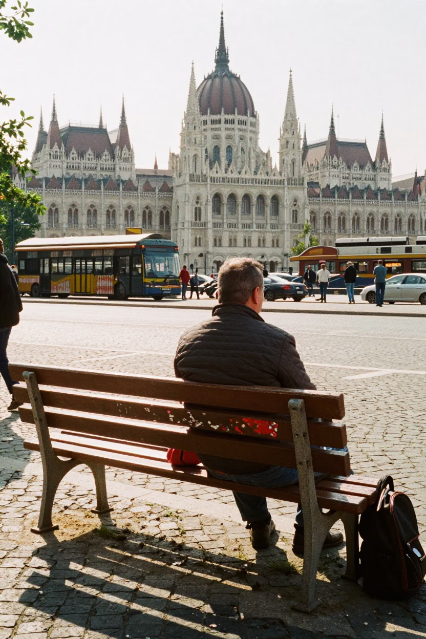 Bright Midmorning Street Scene in Budapest Hungary with Paint Flecks and Local Market Details in in Budapest, Hungary