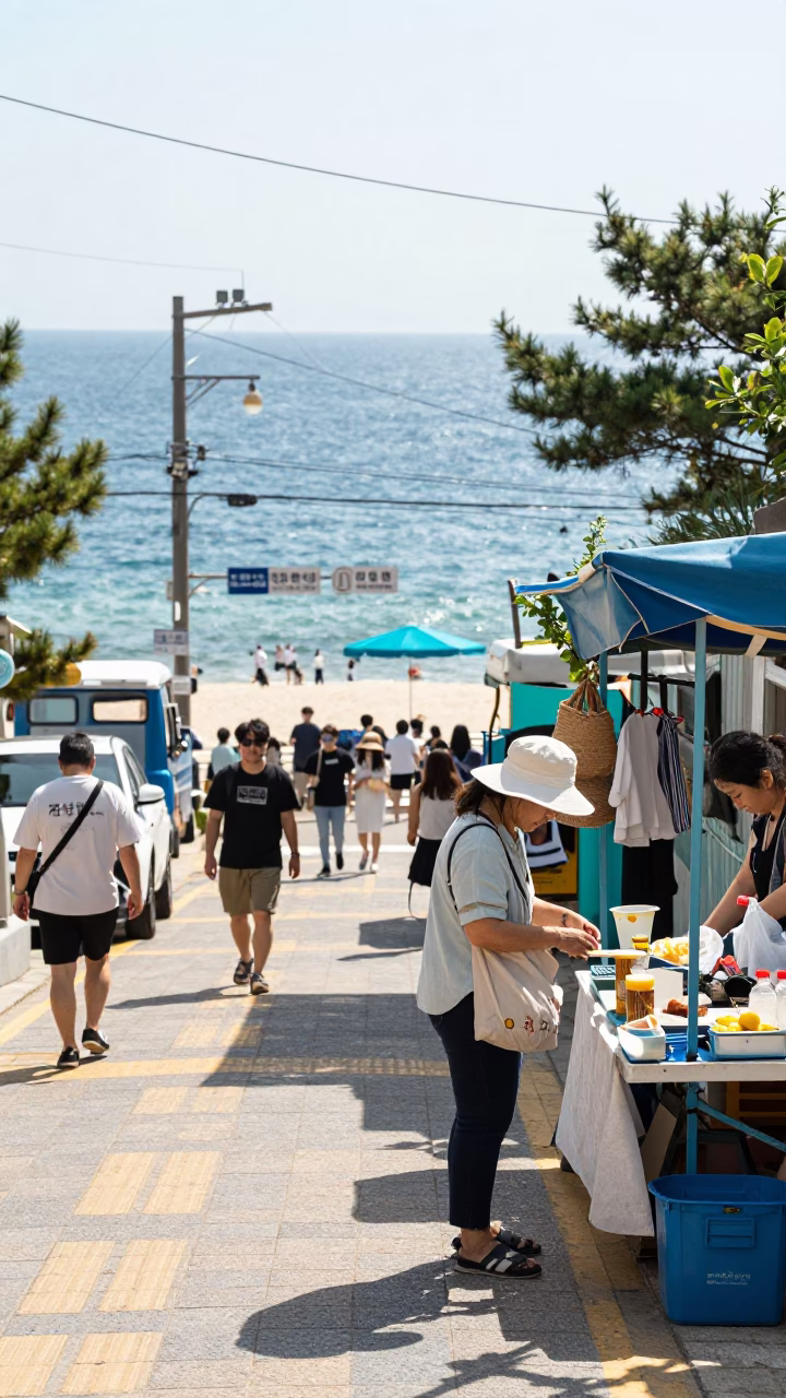 Bright Midmorning Street Scene in Busan South Korea with Local Details in in Busan, South Korea