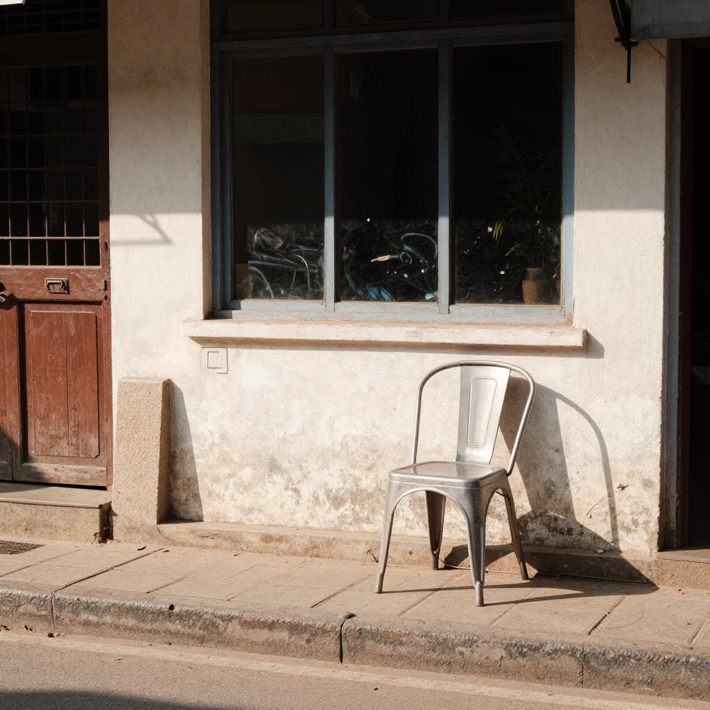 Bright Midmorning Street Scene in Chennai India with Chair and Window Light in in Chennai, India
