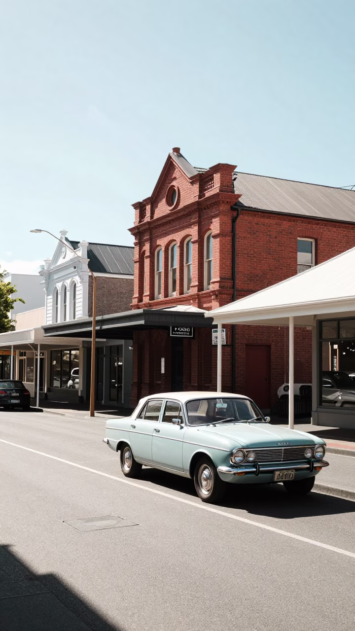 Bright Midmorning Street Scene in Christchurch New Zealand with Vintage 1960s Aesthetic in in Christchurch, New Zealand