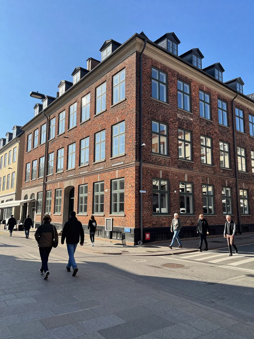 Bright Midmorning Street Scene in Copenhagen Denmark with Classic Architecture in in Copenhagen, Denmark