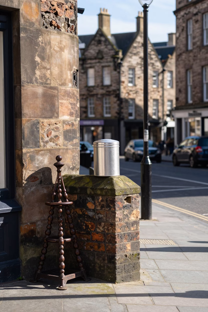 Bright Midmorning Street Scene in Edinburgh United Kingdom with Local Details in in Edinburgh, United Kingdom