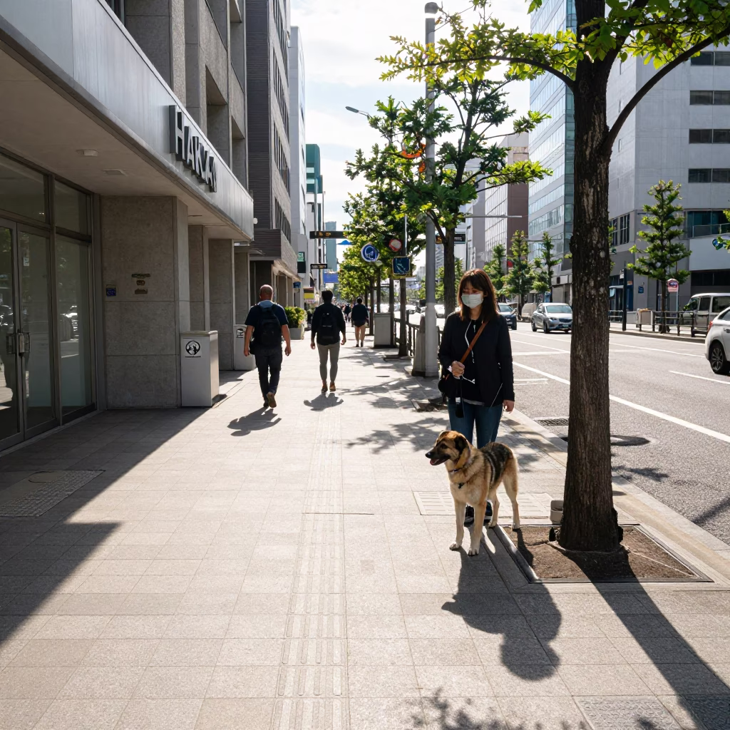 Bright Midmorning Street Scene in Fukuoka Japan with Local Urban Details in in Fukuoka, Japan