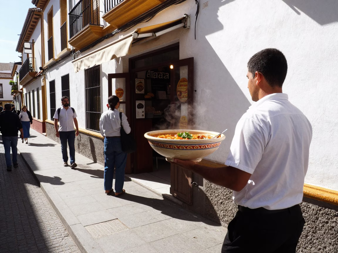 Bright Midmorning Street Scene in Granada Spain with Local Food and Casual Interaction in in Granada, Spain