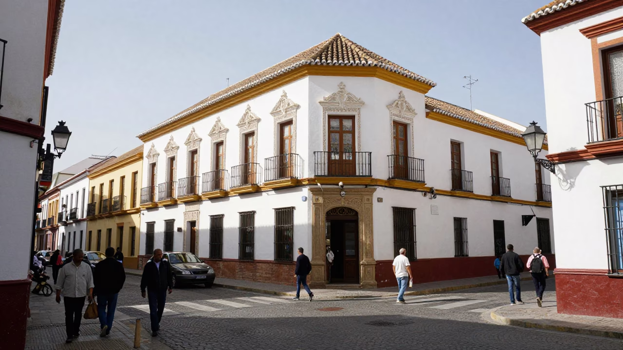 Bright Midmorning Street Scene in Granada Spain with Traditional Architecture and Local Commerce in in Granada, Spain