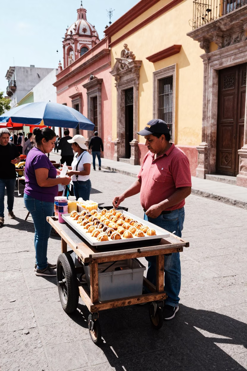 Bright Midmorning Street Scene in Guadalajara Mexico with Local Vendor and Traditional Elements in in Guadalajara, Mexico