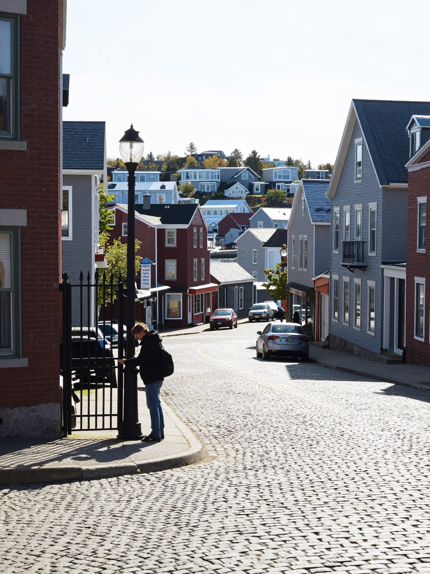 Bright Midmorning Street Scene in Halifax Nova Scotia Canada with Latch Detail in in Halifax, Nova Scotia, Canada