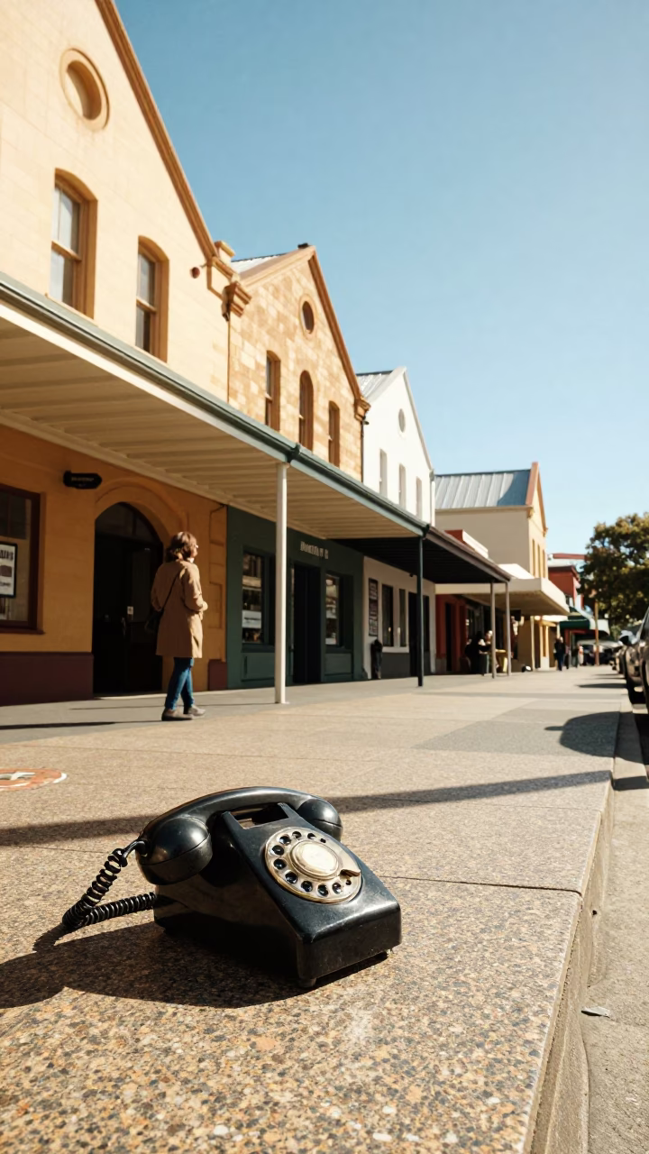 Bright Midmorning Street Scene in Hobart Tasmania with Vintage Bakelite Telephone in in Hobart, Tasmania, Australia