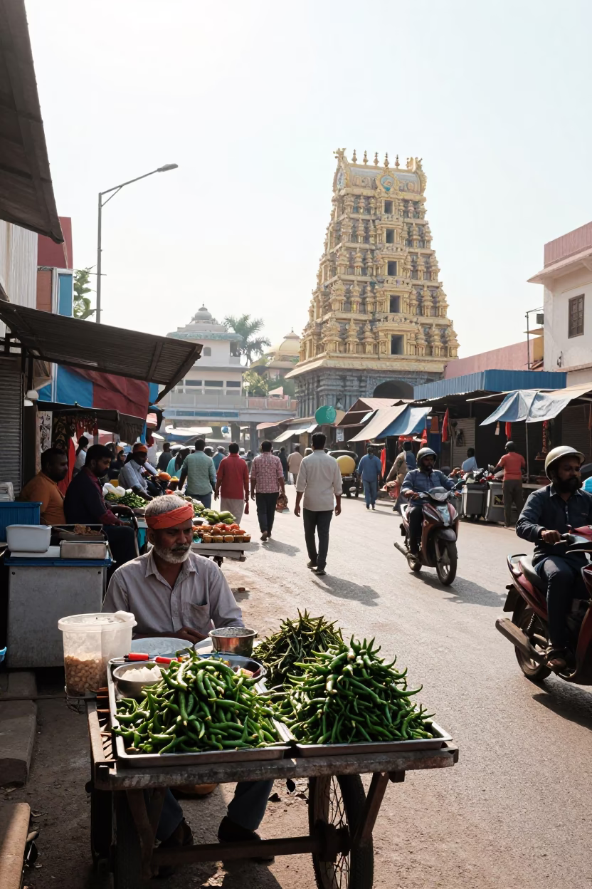 Bright Midmorning Street Scene in Hyderabad India with Local Market Activity in in Hyderabad, India