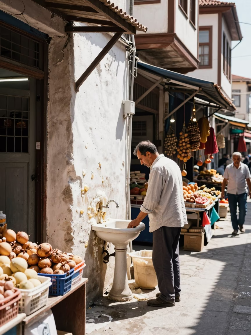 Bright Midmorning Street Scene in Izmir Turkey with Local Market Details in in Izmir, Turkey