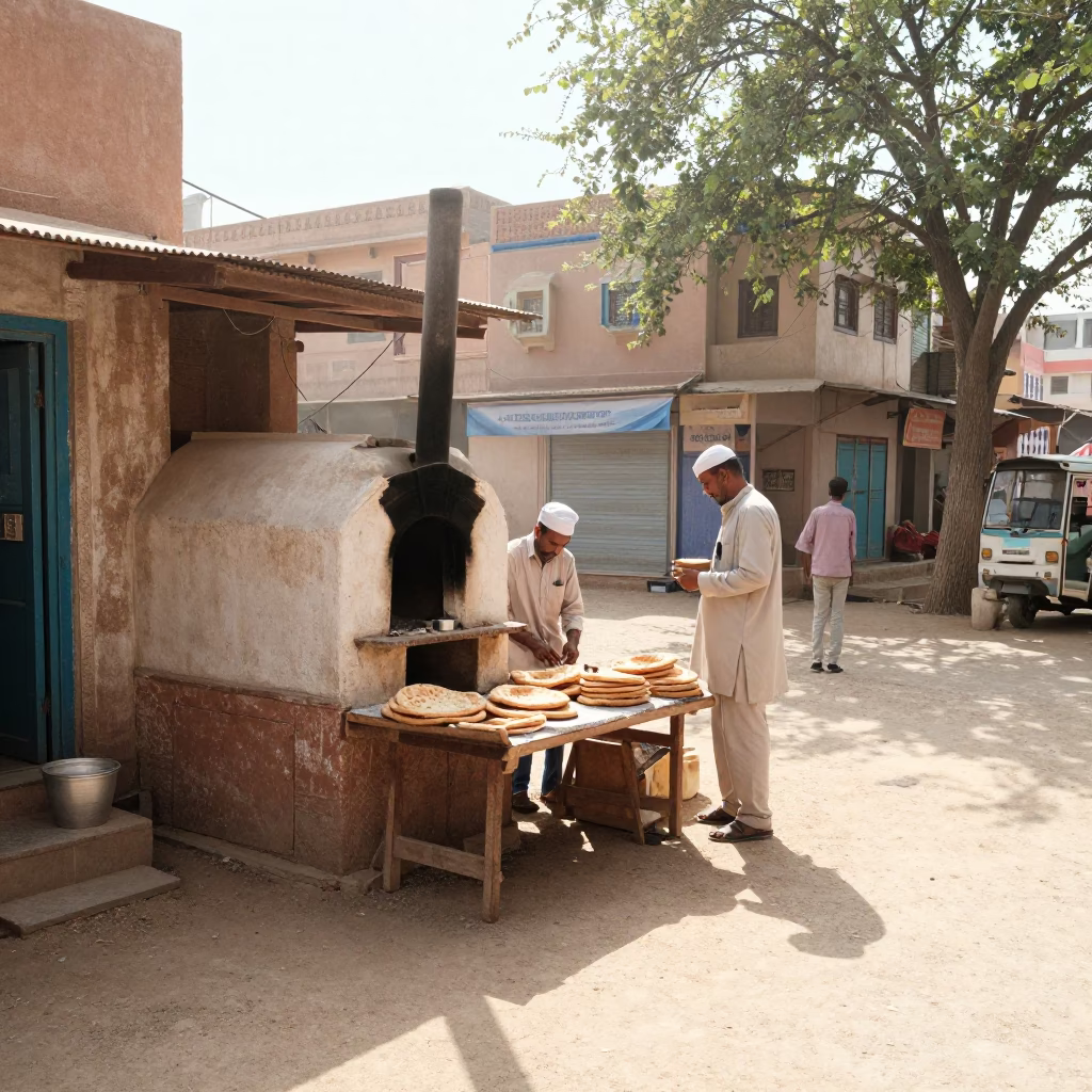 Bright Midmorning Street Scene in Jaipur India with Traditional Bakery and Local Commerce in in Jaipur, India