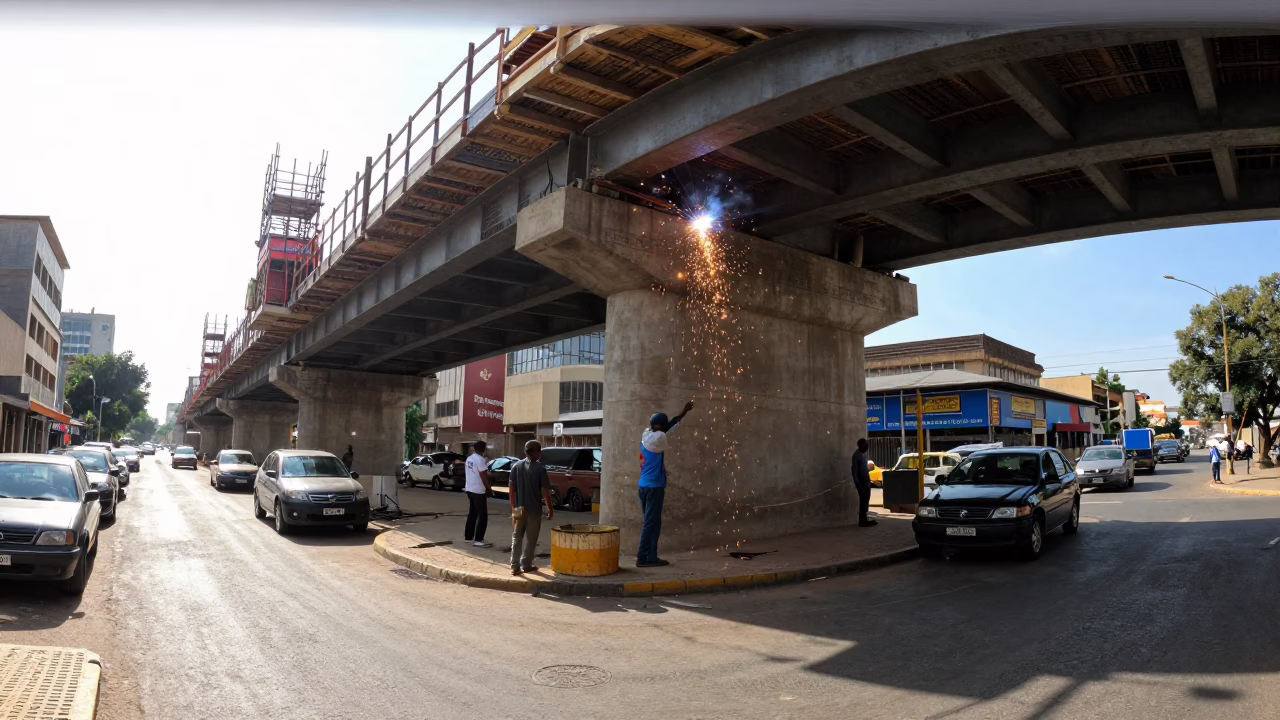 Bright Midmorning Street Scene in Johannesburg South Africa with Construction and Local Life in in Johannesburg, South Africa