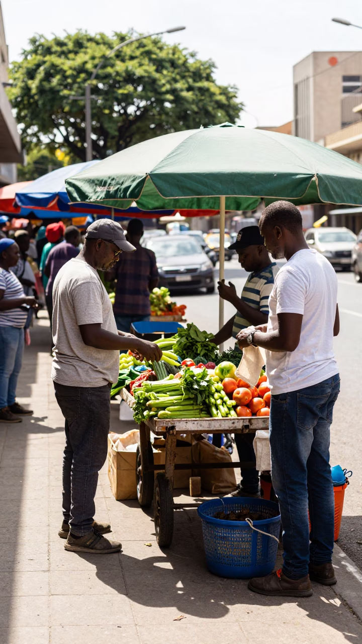 Bright Midmorning Street Scene in Johannesburg South Africa with Local Market Activity in in Johannesburg, South Africa
