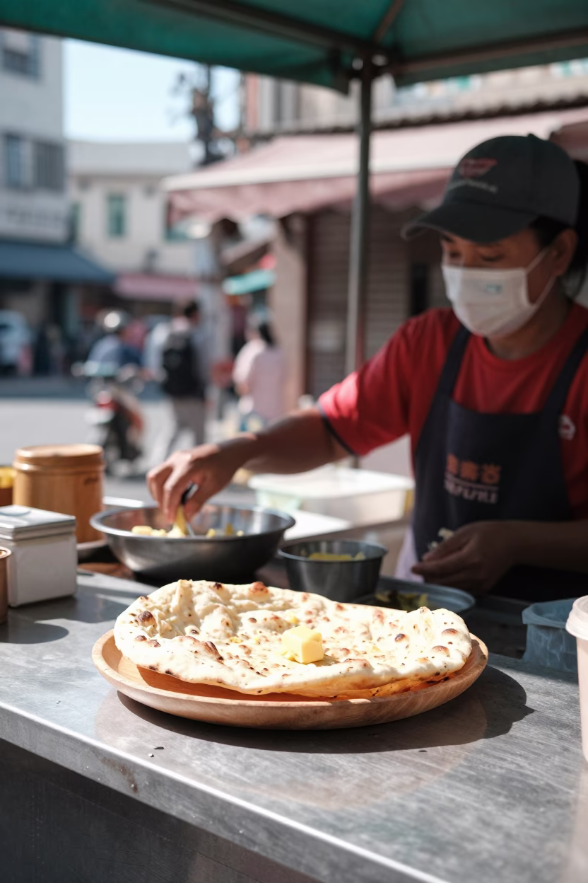 Bright Midmorning Street Scene in Kaohsiung Taiwan with Local Food and Transit in in Kaohsiung, Taiwan