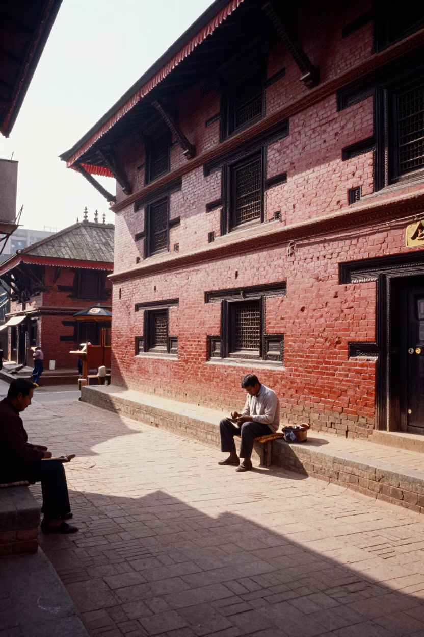Bright Midmorning Street Scene in Kathmandu Nepal with Local Artisans and Daily Life in in Kathmandu, Nepal