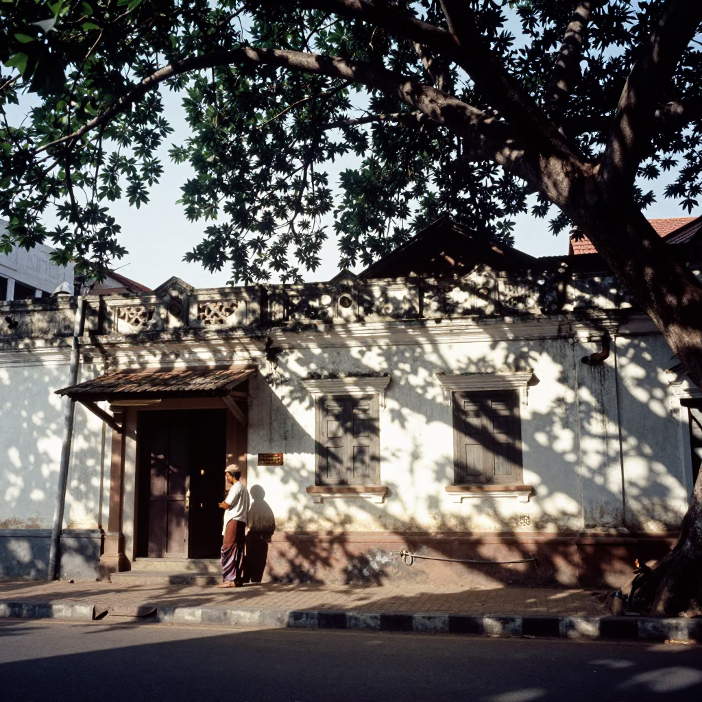 Bright Midmorning Street Scene in Kochi India with Leaf Shadows and Local Life in in Kochi, India