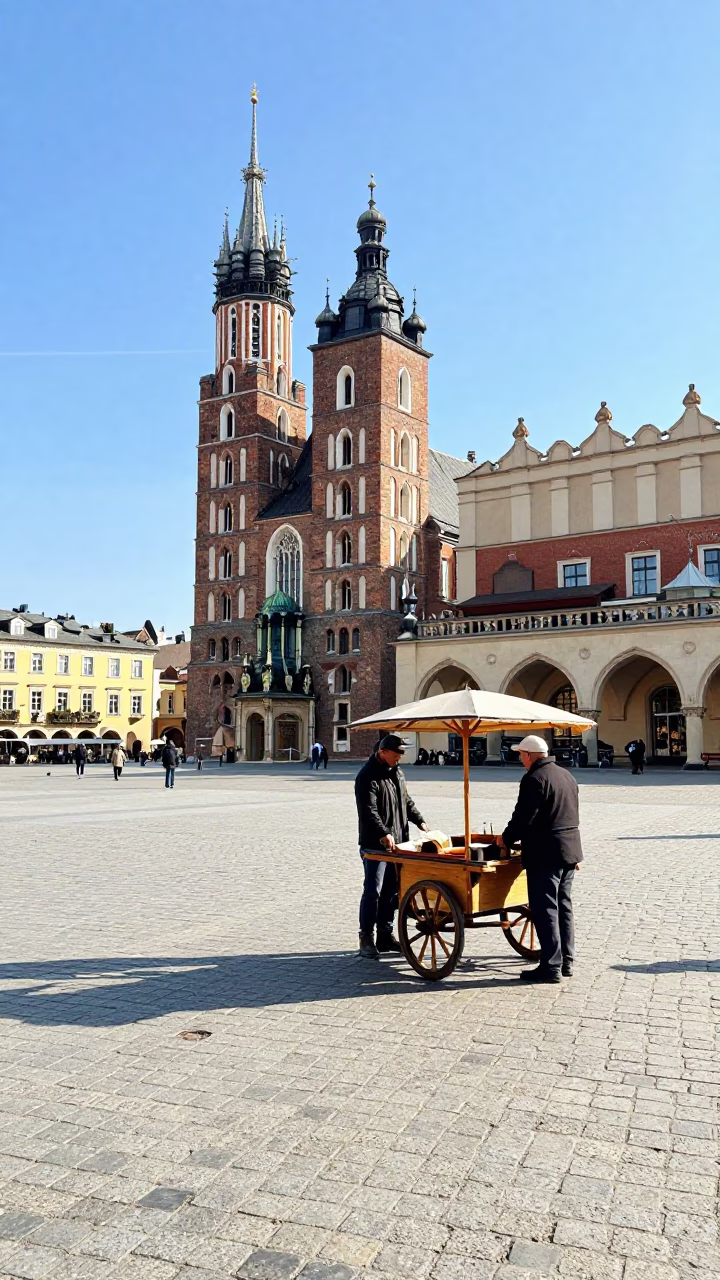 Bright Midmorning Street Scene in Krakow Poland with Traditional Polish Details in in Krakow, Poland
