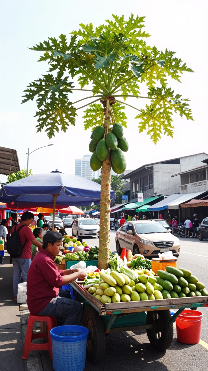 Bright Midmorning Street Scene in Kuala Lumpur Malaysia with Local Market Activity in in Kuala Lumpur, Malaysia