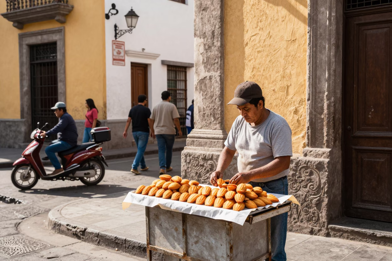 Bright Midmorning Street Scene in Lima Peru with Vintage 1950s Atmosphere in in Lima, Peru
