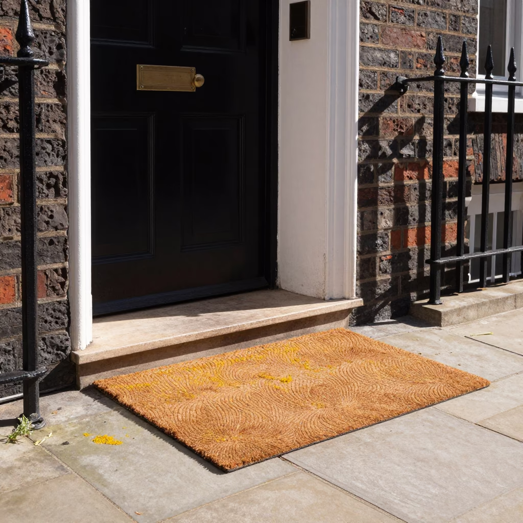 Bright Midmorning Street Scene in London United Kingdom with Doormat and Pollen in in London, United Kingdom