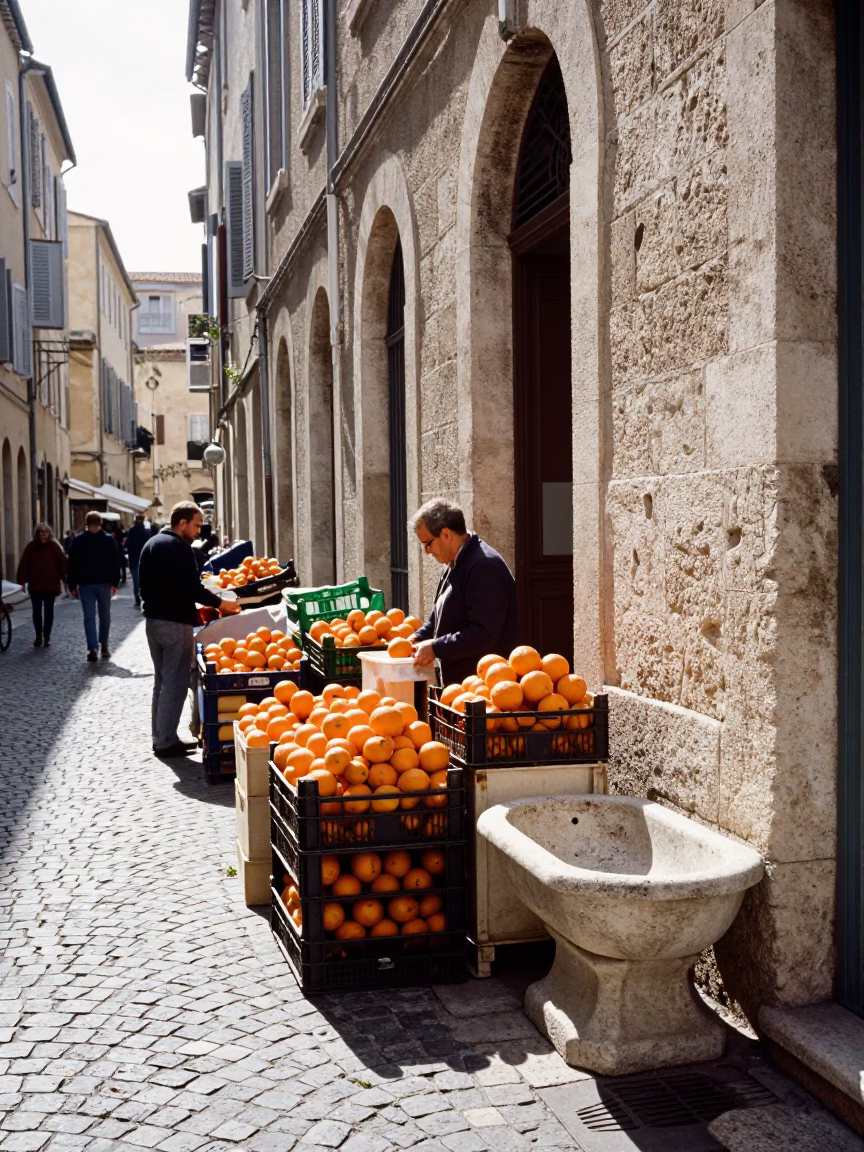 Bright Midmorning Street Scene in Marseille France with Local Market Activity in in Marseille, France