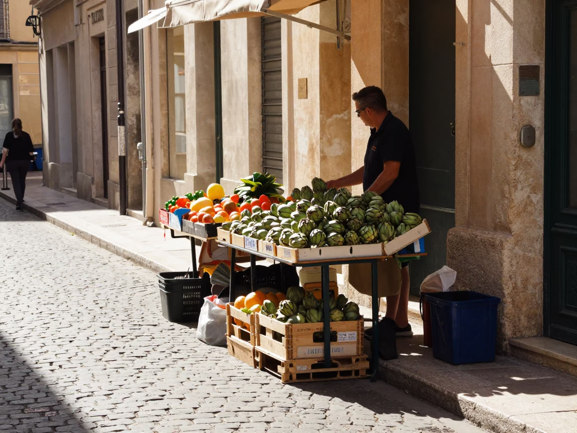 Bright Midmorning Street Scene in Marseille France with Local Market Goods in in Marseille, France