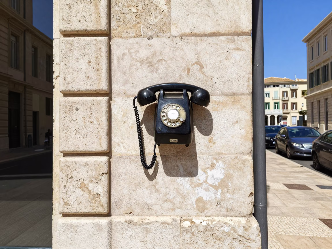 Bright Midmorning Street Scene in Marseille France with Vintage Bakelite Telephone and Garden Hose in in Marseille, France