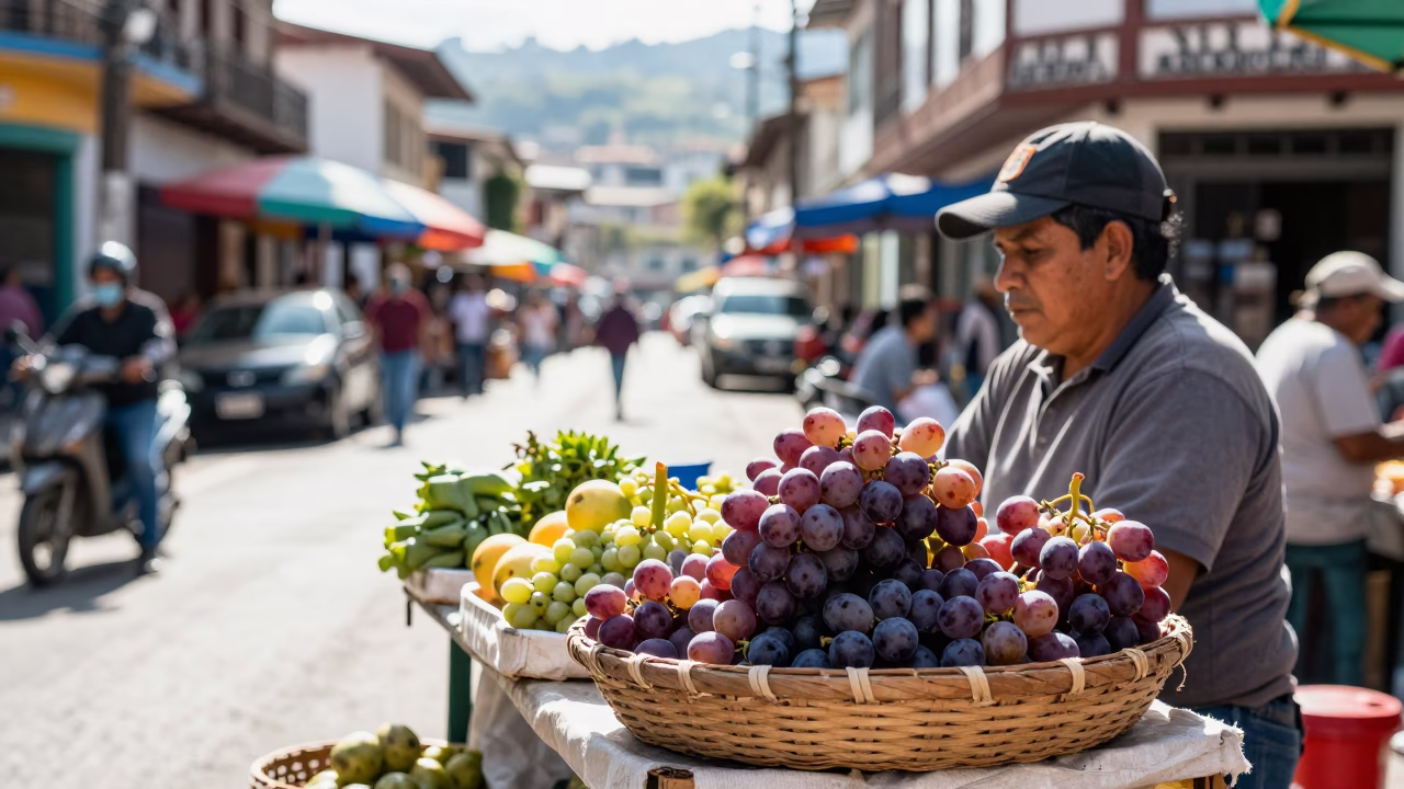 Bright Midmorning Street Scene in Medellin Colombia with Local Market Goods in in Medellin, Colombia