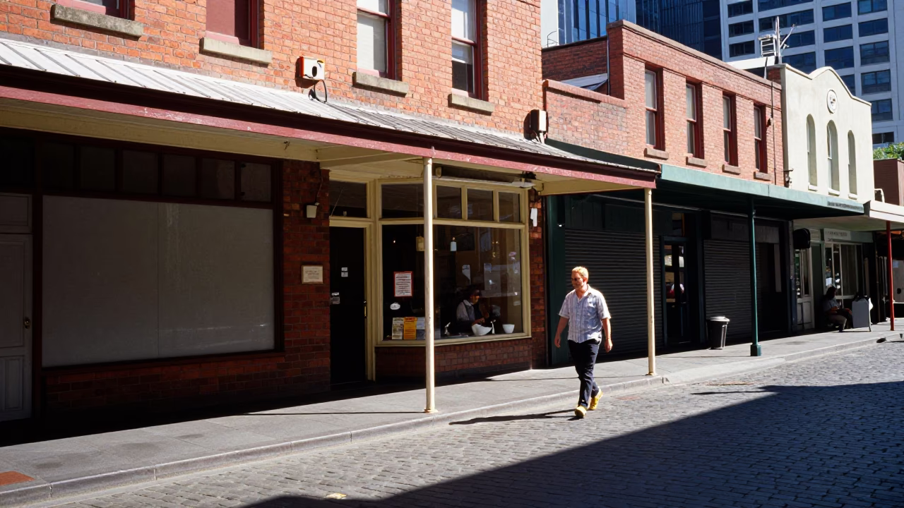 Bright Midmorning Street Scene in Melbourne Victoria Australia with Local Details in in Melbourne, Victoria, Australia