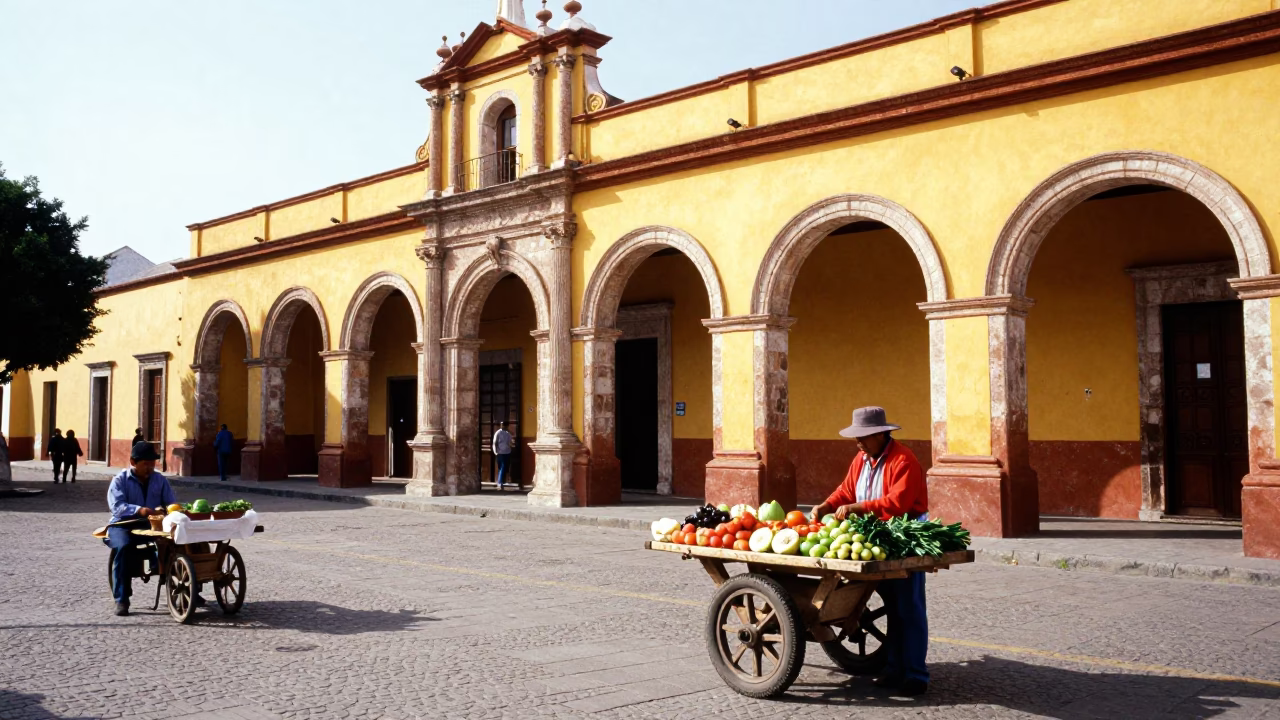 Bright Midmorning Street Scene in Merida Mexico with Local Life Details in in Merida, Mexico
