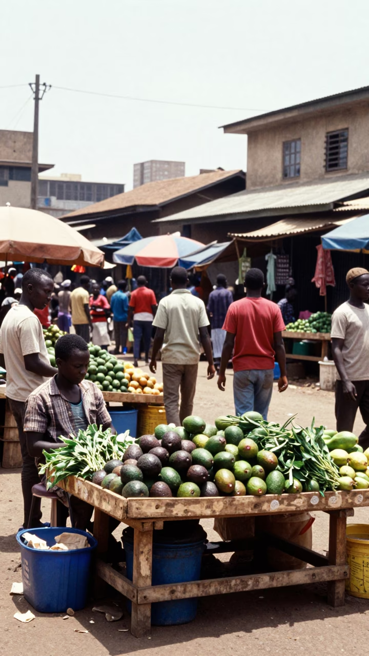Bright Midmorning Street Scene in Nairobi Kenya with Local Market Activity in in Nairobi, Kenya
