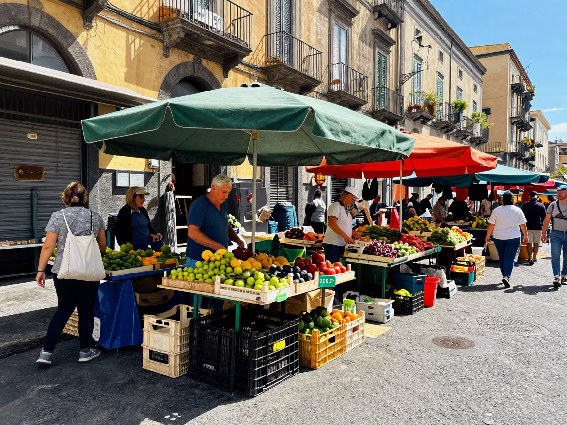Bright Midmorning Street Scene in Naples Italy with Colorful Market Stalls and Local Life in in Naples, Italy