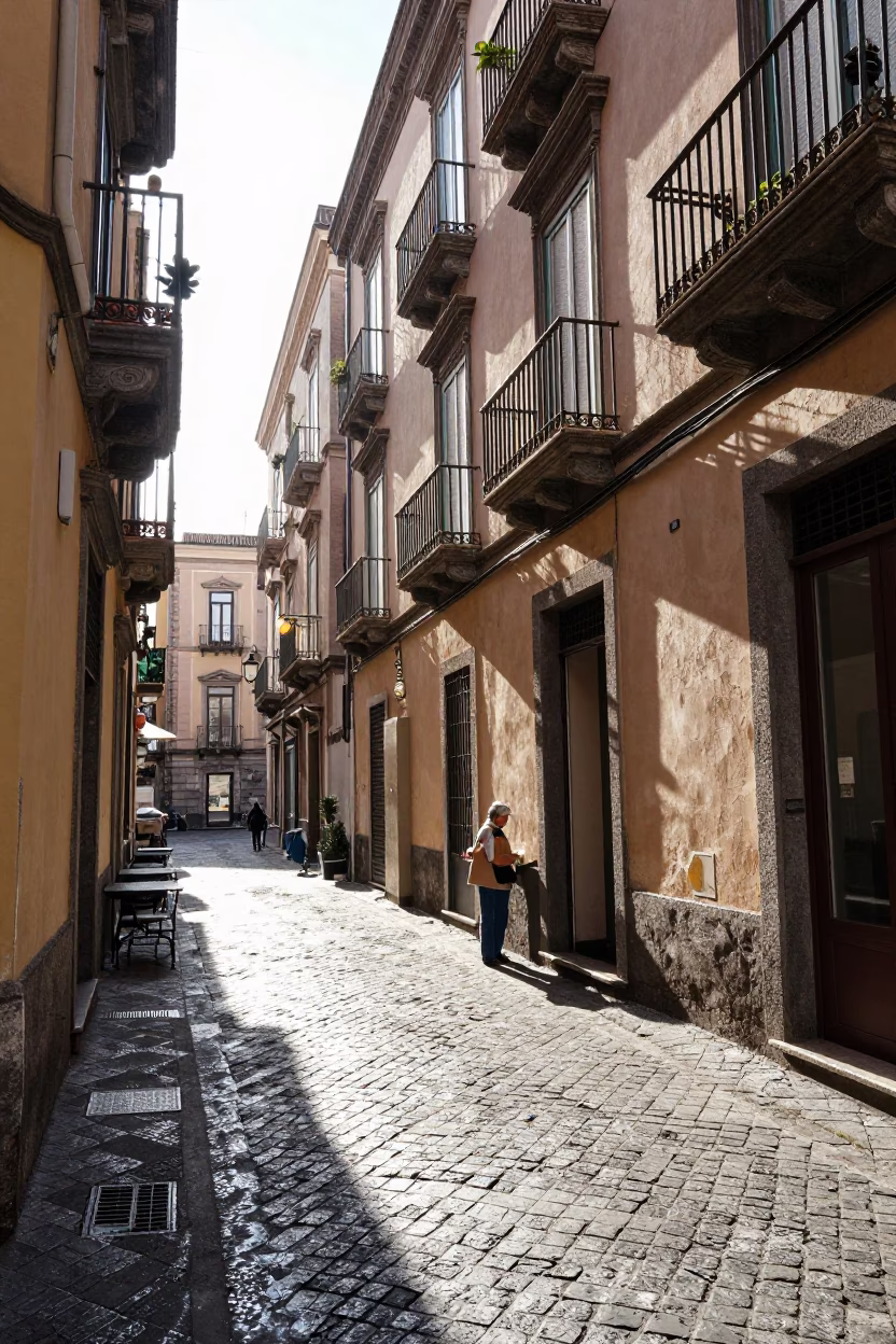 Bright Midmorning Street Scene in Naples Italy with Condensation and Daily Life in in Naples, Italy