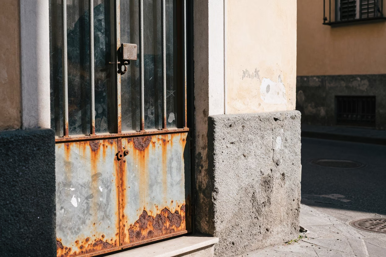 Bright Midmorning Street Scene in Naples Italy with Rust and Smudges in in Naples, Italy
