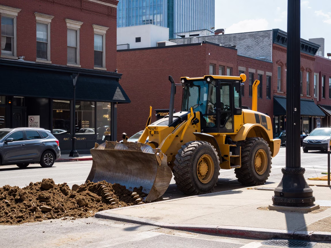 Bright Midmorning Street Scene in Nashville Tennessee with Construction and Local Life in in Nashville, Tennessee, United States