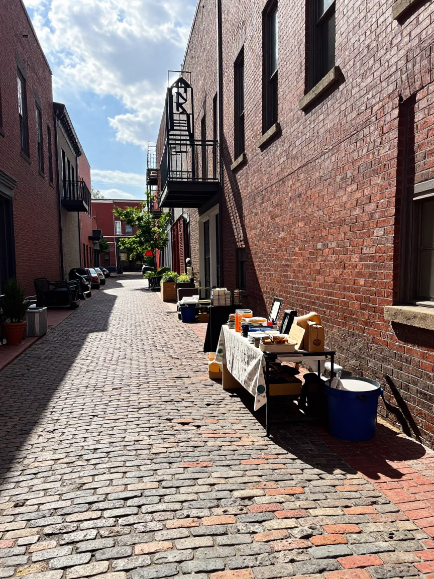 Bright Midmorning Street Scene in Nashville Tennessee with Local Market Wares in in Nashville, Tennessee, United States