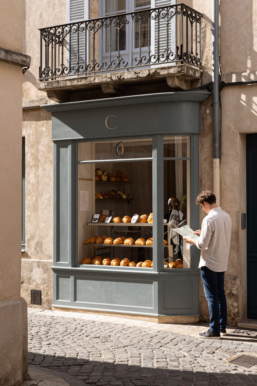 Bright Midmorning Street Scene in Nice France with Local Shop Details in in Nice, France